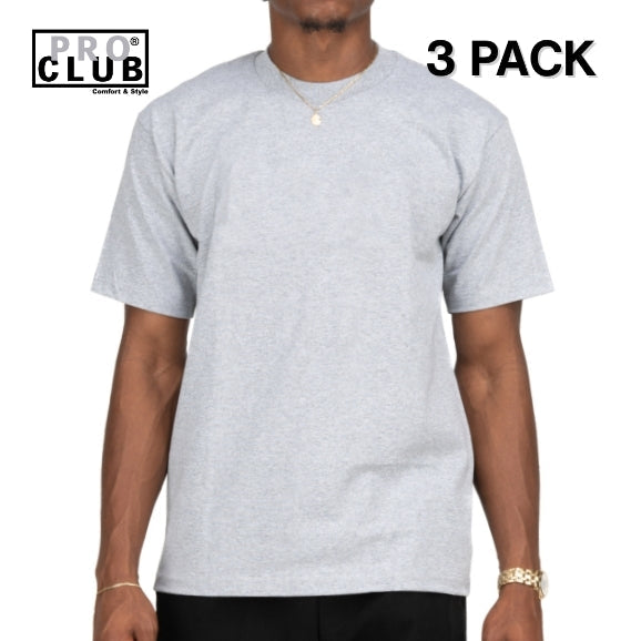 3 PACK Pro Club Men's Heavyweight Cotton Short Sleeve Crew Neck T-Shirt