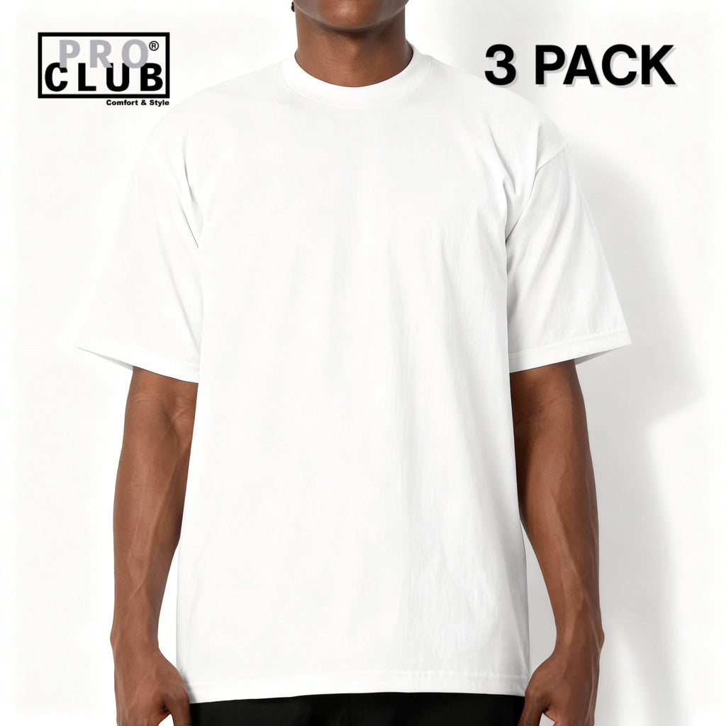 3 PACK Pro Club Men's Heavyweight Cotton Short Sleeve Crew Neck T-Shirt
