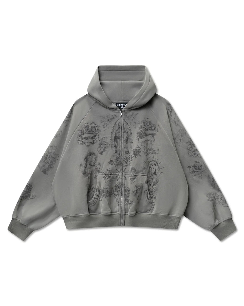 Righteous Mother of Mercy Zip Up Hoodie Dark Grey