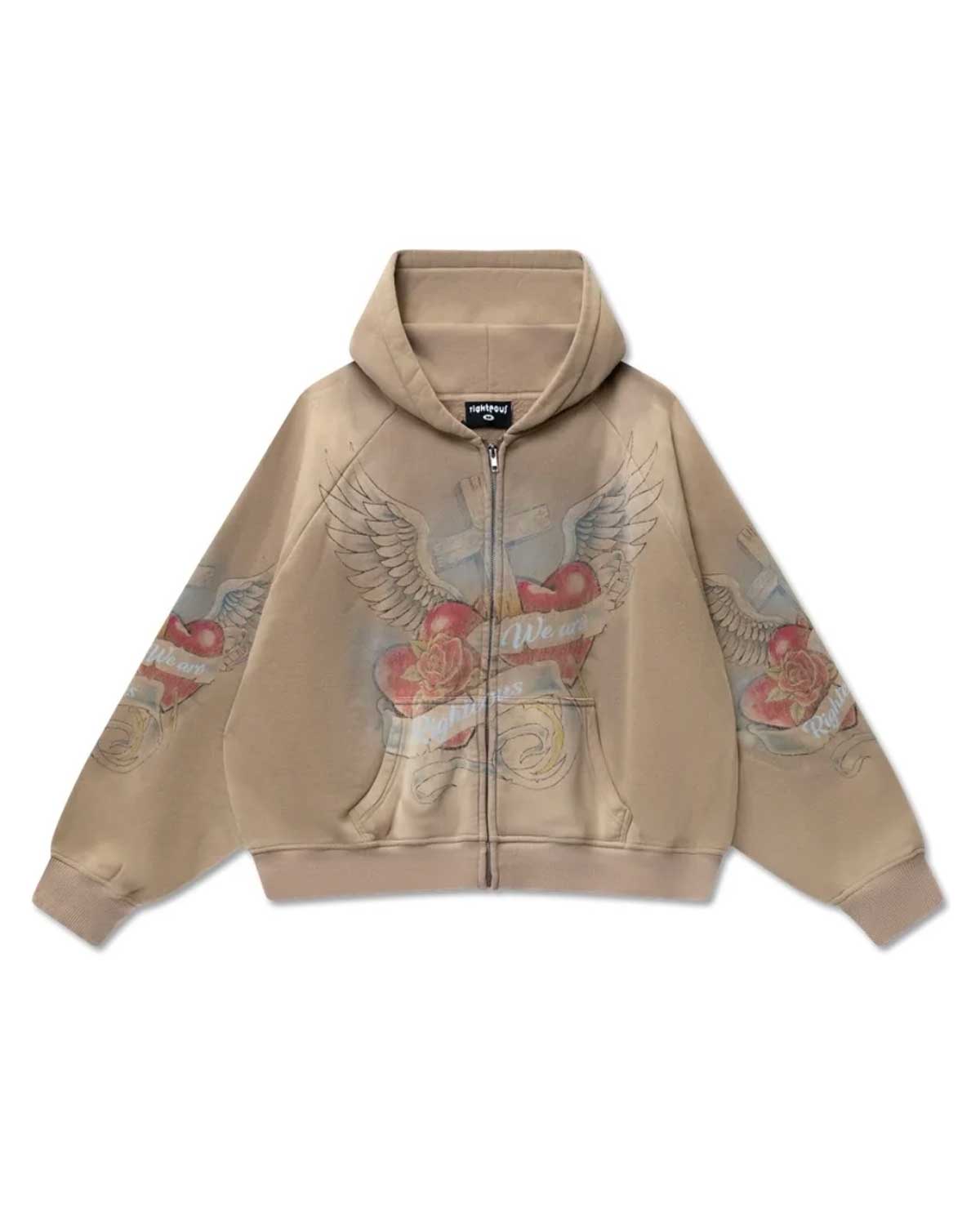 Righteous Sacred Heart Zip Up Hoodie Brown